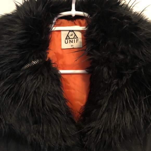 UNIF Amelia black faux fur bomber jacket Xsmall - Picture 3 of 5